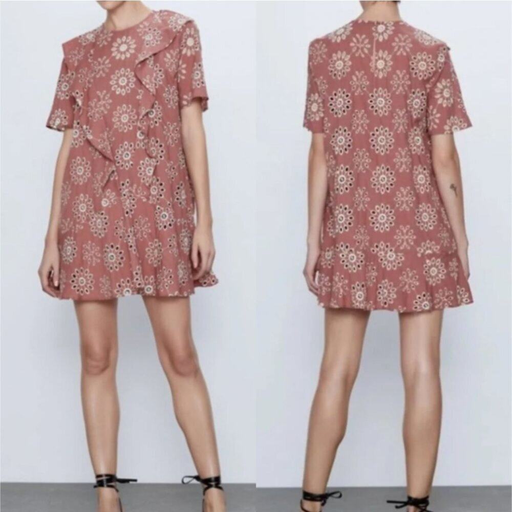 Zara Marsala Embroidered Eyelet Mini Dress